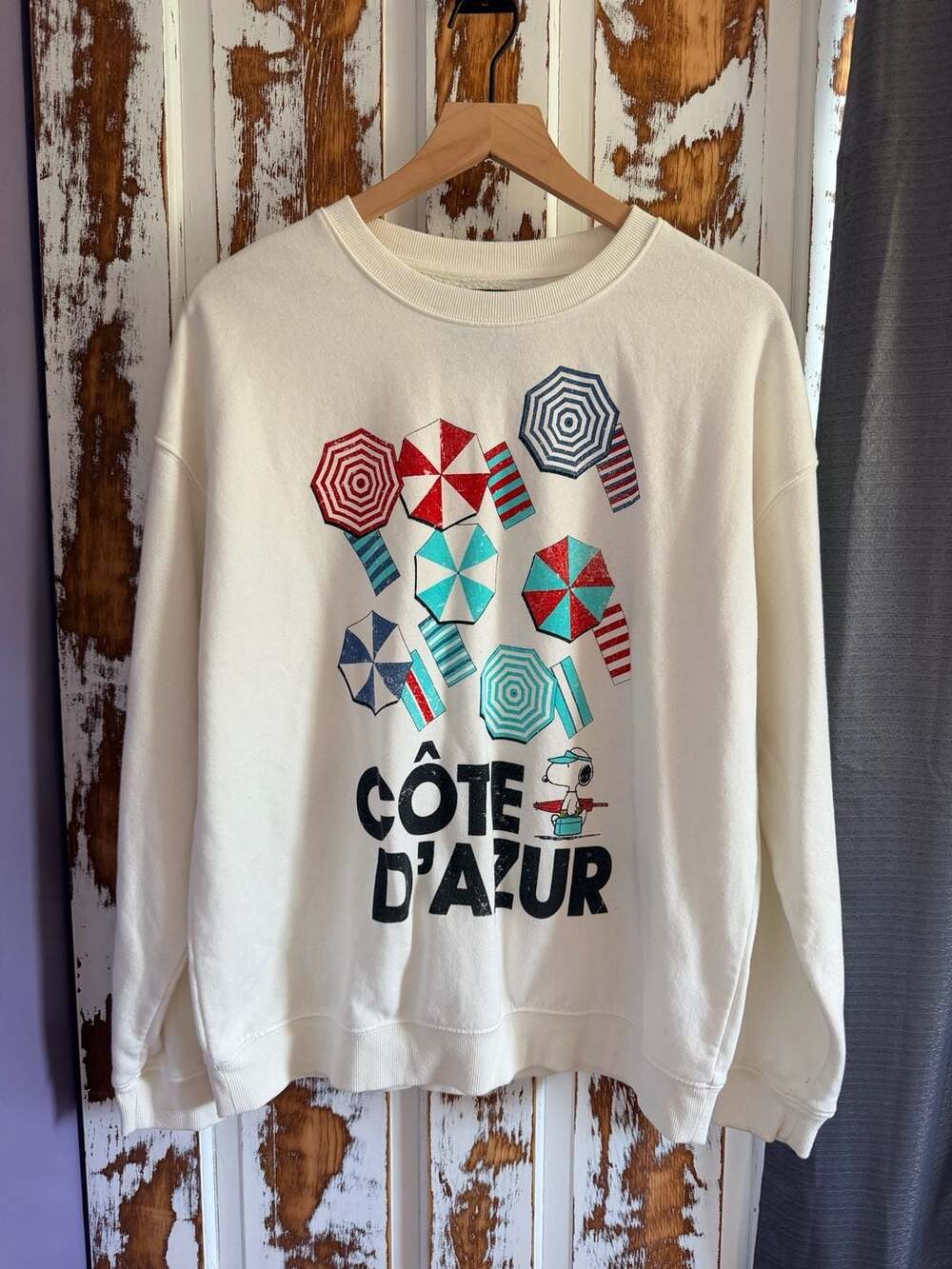Cote D'Azur Snoopy French Riveria Beach Club Style Oversized Sweatshirt Size L